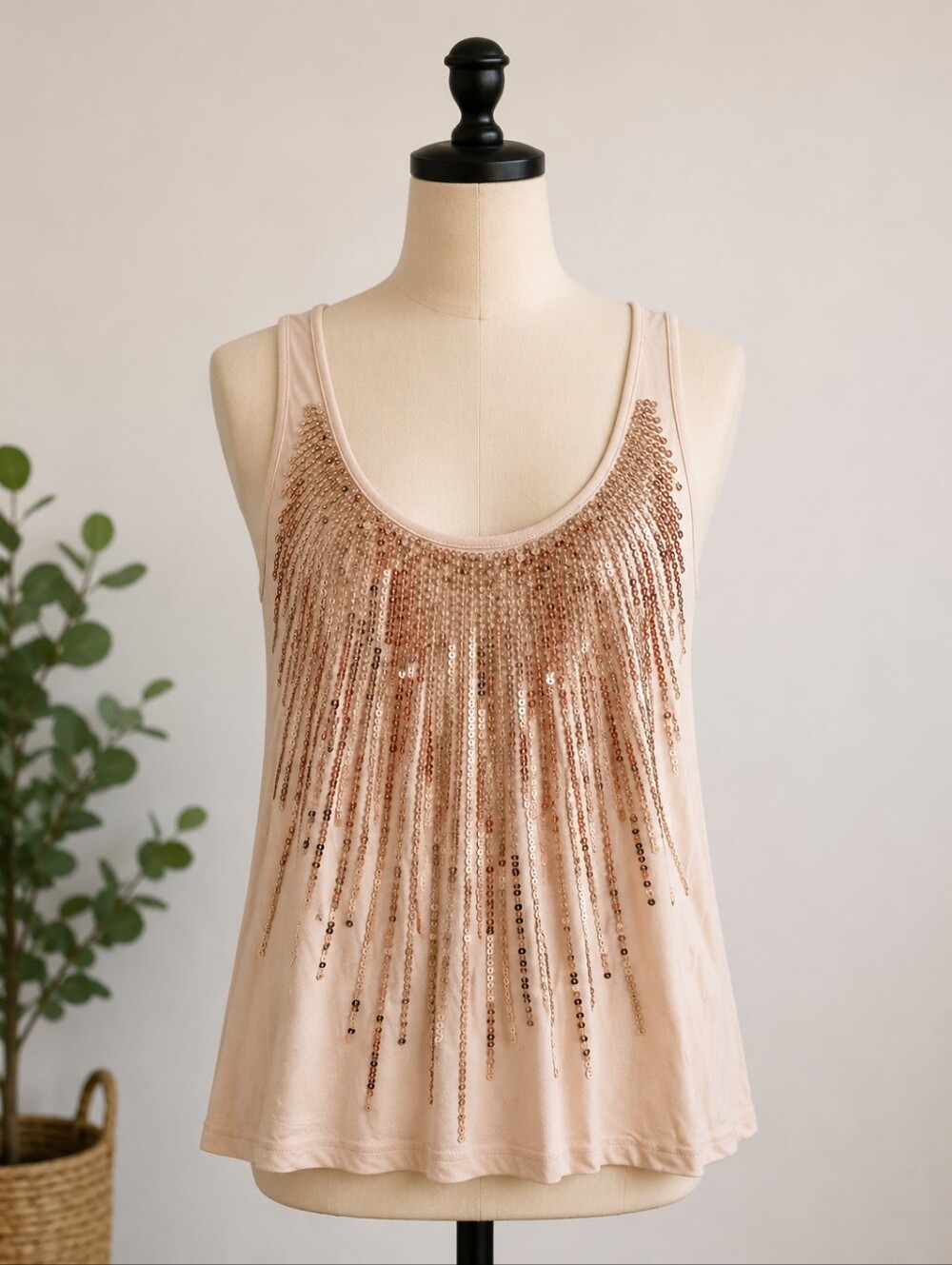 Charlotte Russe Blush Sequin Fringe Tank Top